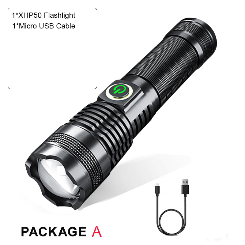 Illuminate Your Adventures with the P50 Strong Light Zoom Flashlight