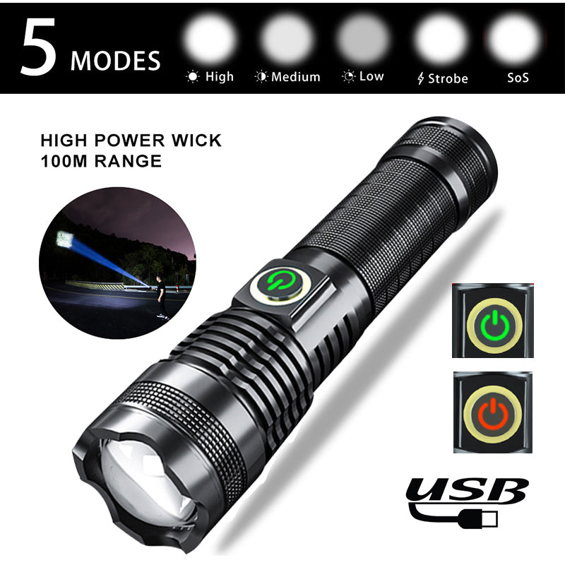 P50 Strong Light Zoom Flashlight Battery Display