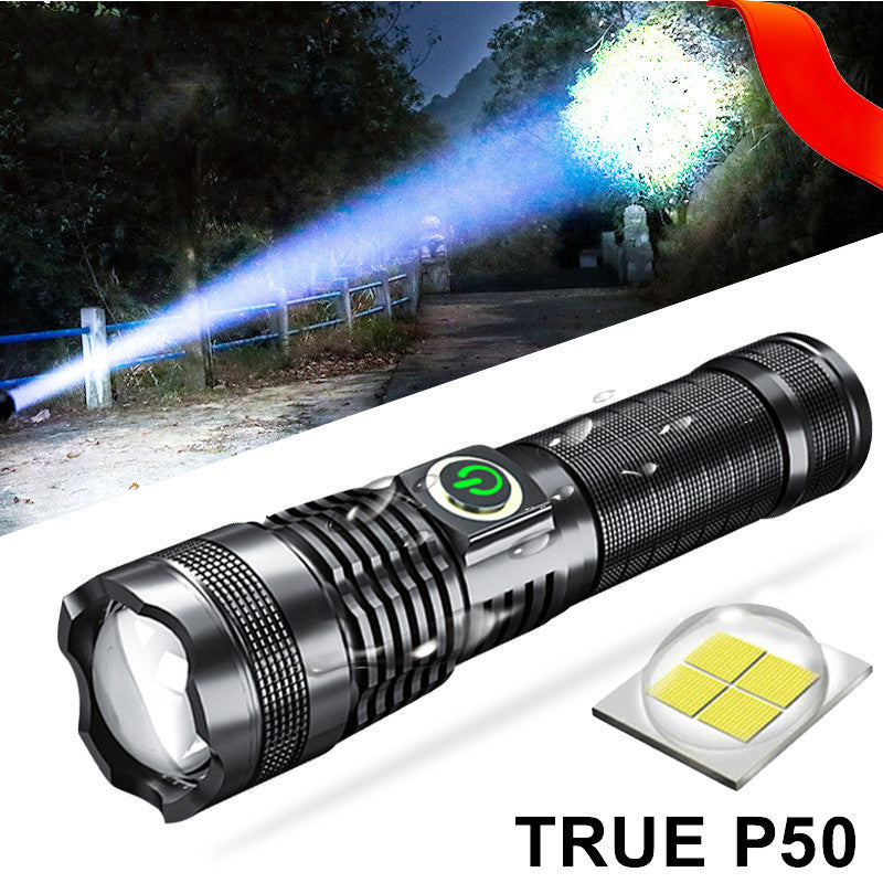 P50 Strong Light Zoom Flashlight Battery Display