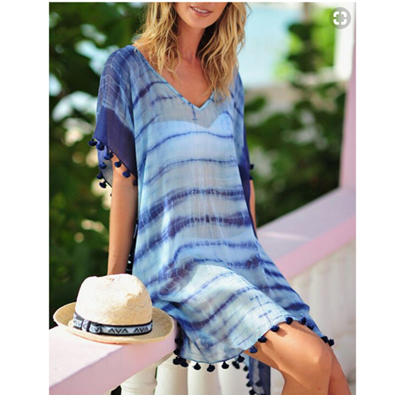 Plus Size Chiffon Beach Blouse Loose Sun Protection Top