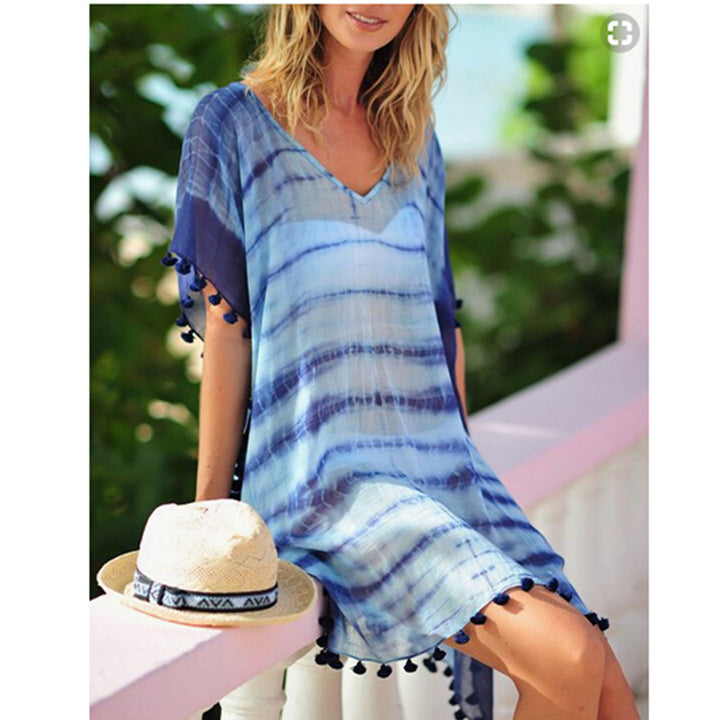 Plus Size Chiffon Beach Blouse Loose Sun Protection Top