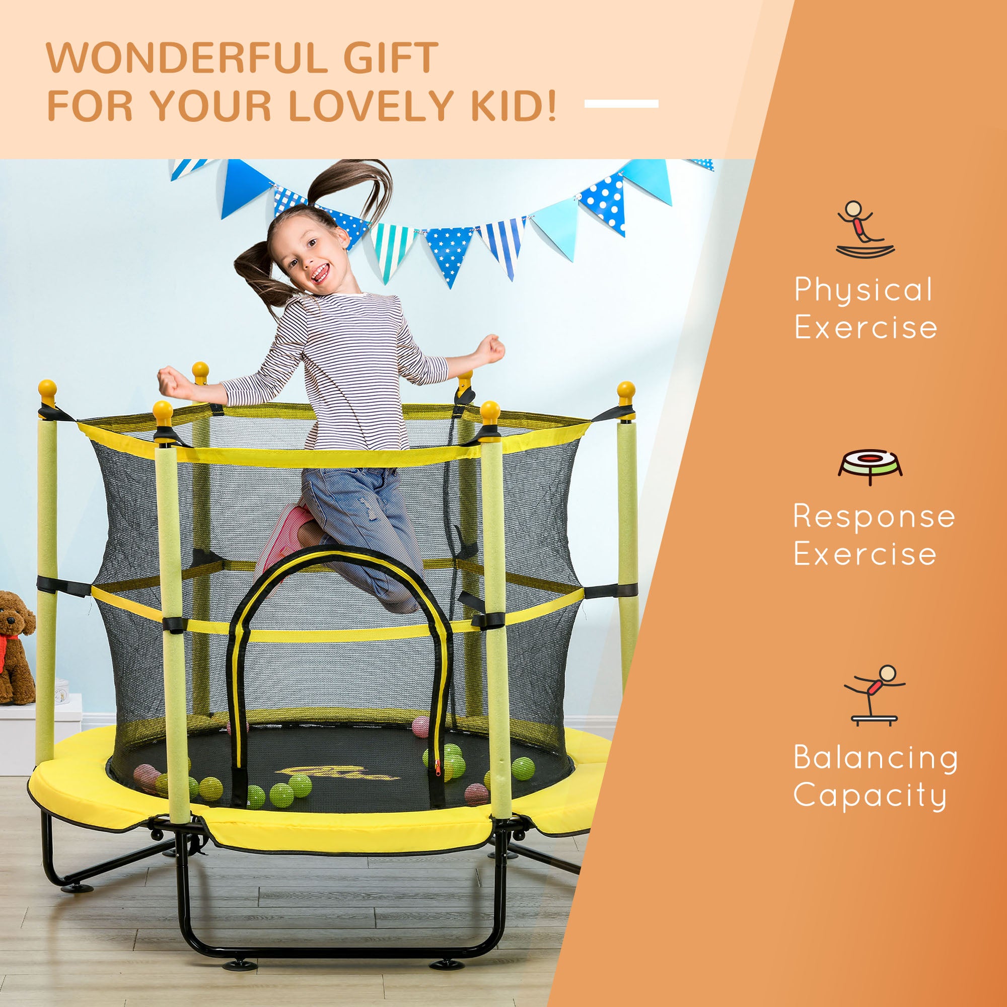4.6ft Kids Trampoline With Safety Enclosure And Ball Pit