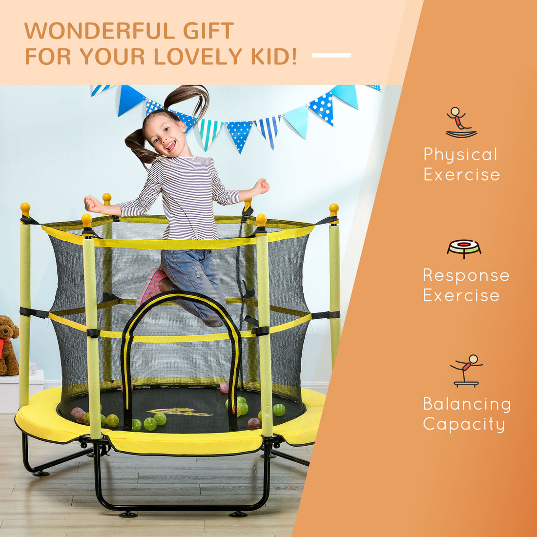 4.6ft Kids Trampoline With Safety Enclosure And Ball Pit