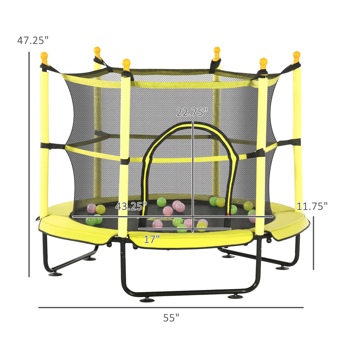 4.6ft Kids Trampoline With Safety Enclosure And Ball Pit
