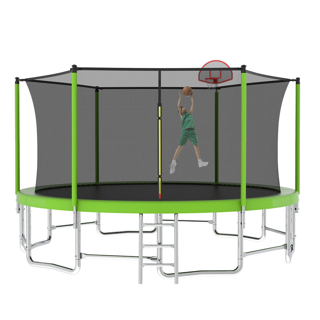 16FT Outdoor Trampoline With Balance Bar And Basketball Hoop