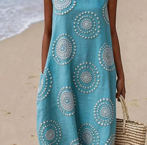 Printed Women's Long-Sleeve Round Neck Dress