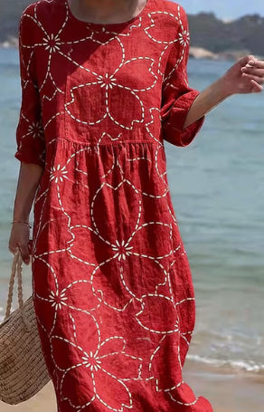 Women's Loose Fit Long-Sleeve Printed Fashion Dress