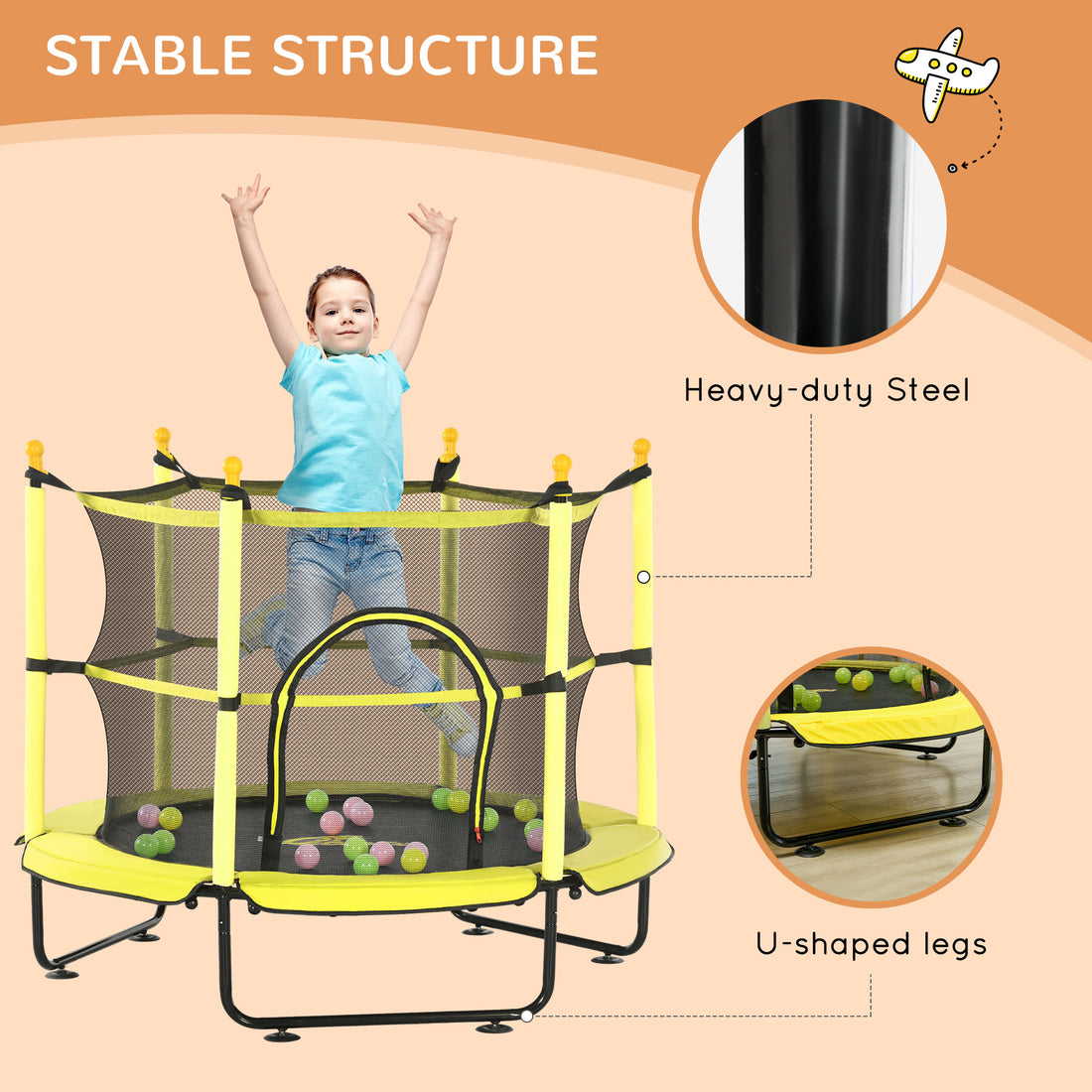 4.6ft Kids Trampoline With Safety Enclosure And Ball Pit