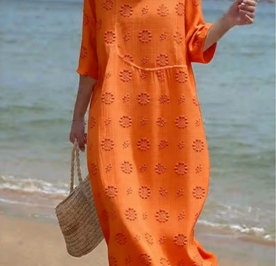 Printed Women's Long-Sleeve Round Neck Dress