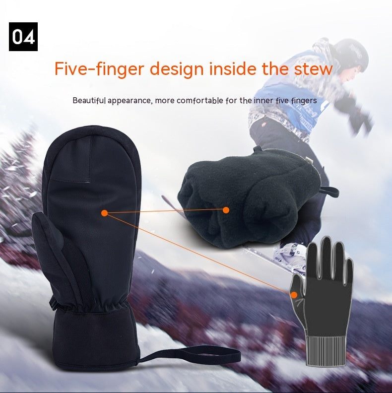 Snowboard Waterproof Touch Screen Inner Five Finger Warm Gloves