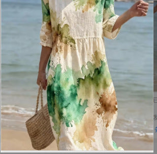 Women's Loose Fit Long-Sleeve Printed Fashion Dress