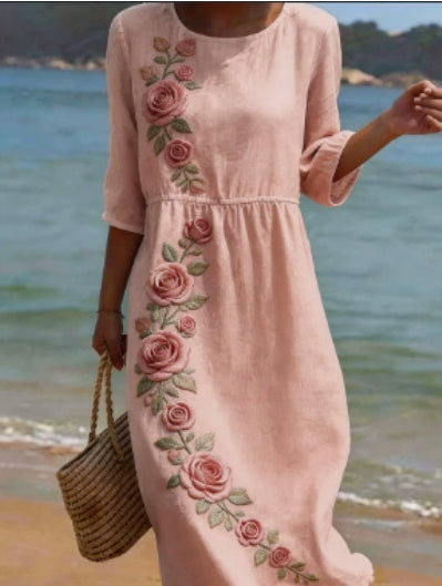 Printed Women's Long-Sleeve Round Neck Dress