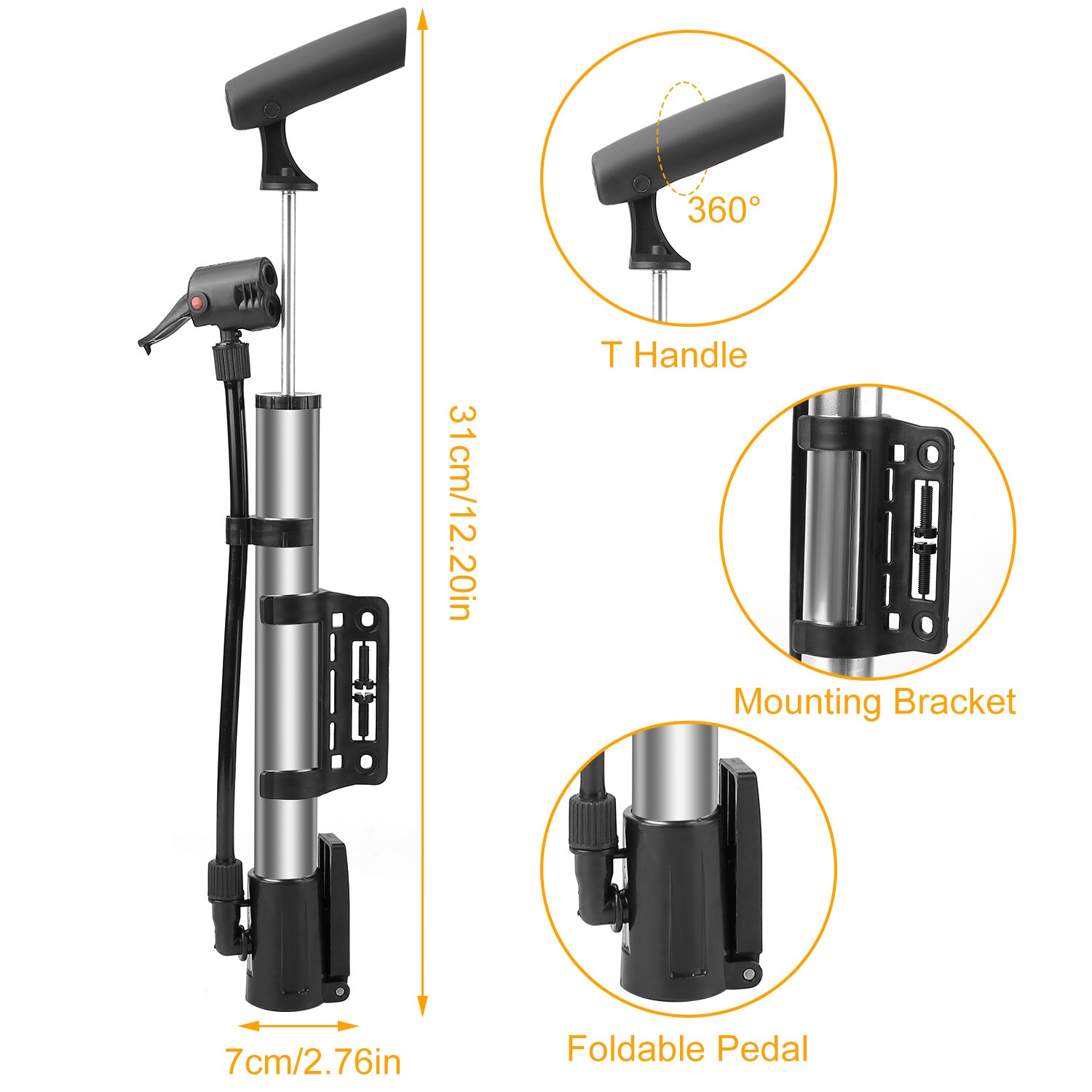 Portable Mini Bike Tire Inflator With Mount Frame