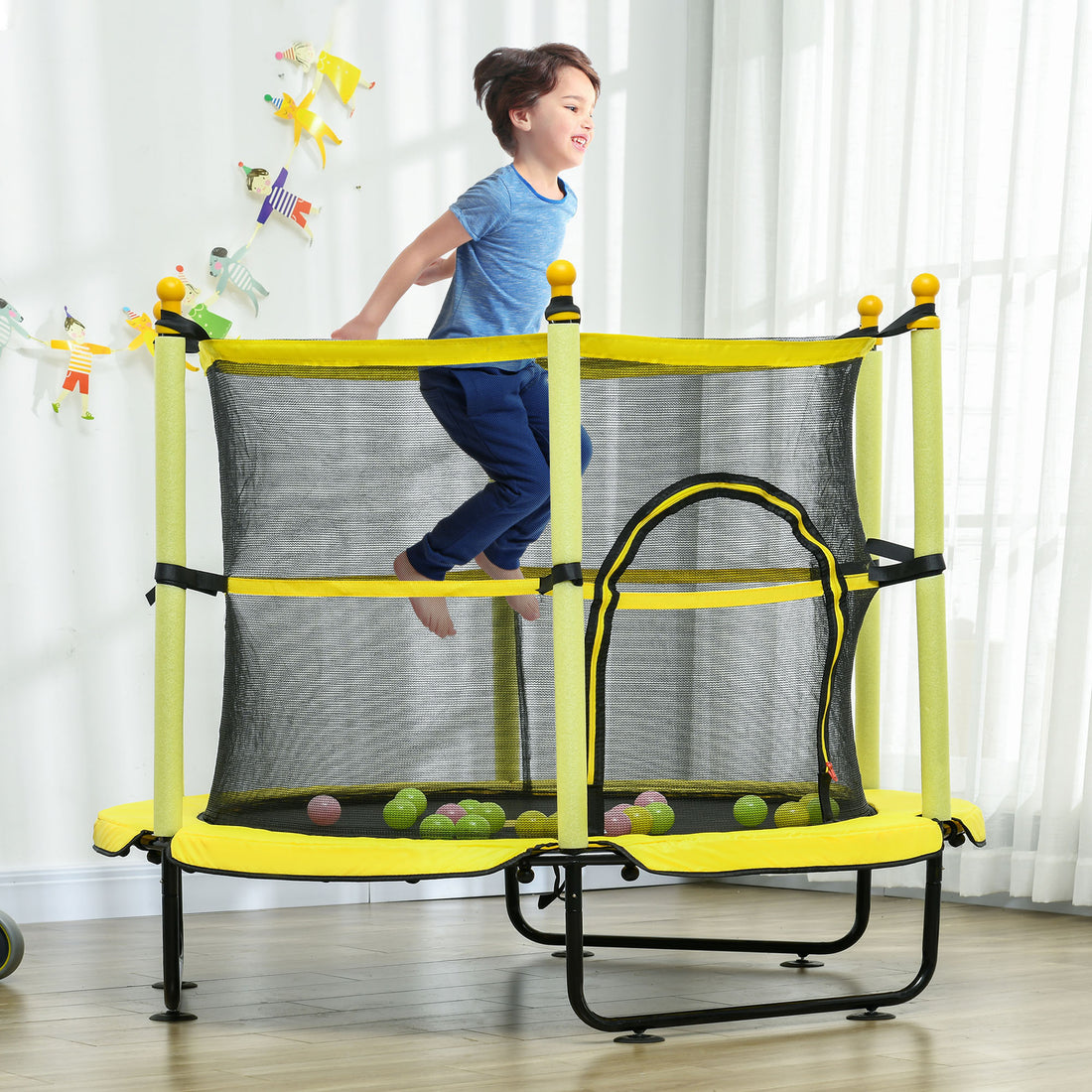 4.6ft Kids Trampoline With Safety Enclosure And Ball Pit