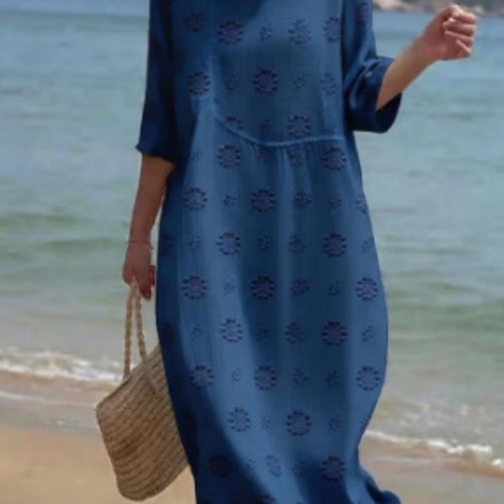 Printed Women's Long-Sleeve Round Neck Dress