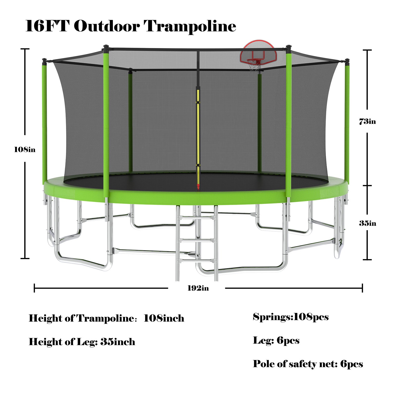 16FT Outdoor Trampoline With Balance Bar And Basketball Hoop