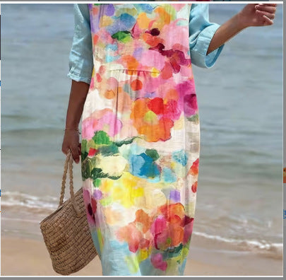 Women's Loose Fit Long-Sleeve Printed Fashion Dress