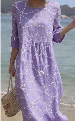 Women's Loose Fit Long-Sleeve Printed Fashion Dress